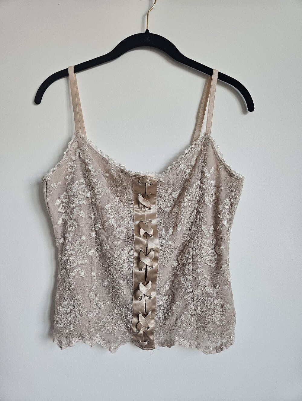 Vintage 90s Y2K Express Beige Lace Satin Corset Tank Size Large